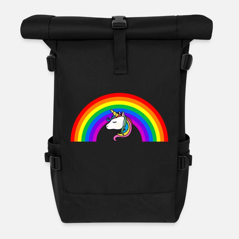 Regenbogen Einhorn - Rolltop Rucksack - Schwarz