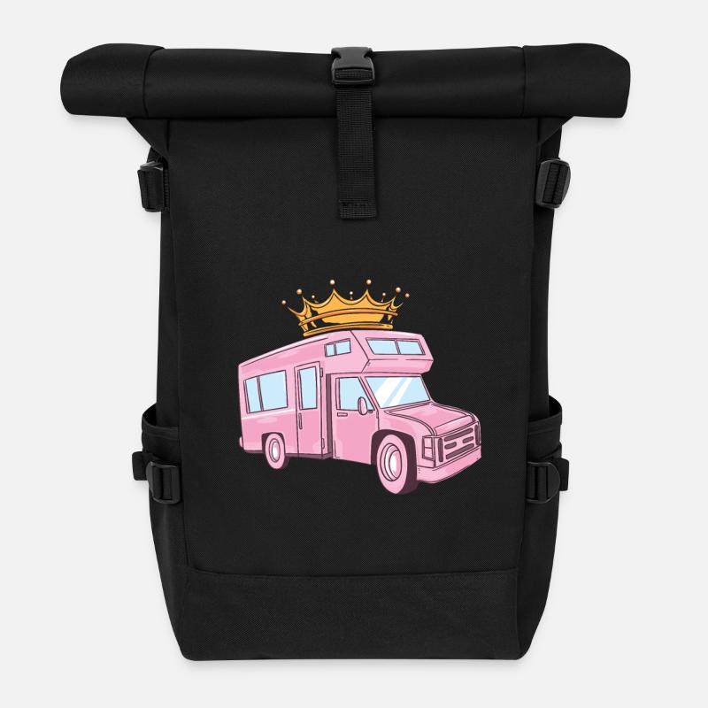 Rosa Camper / weibliche Camper / Camper / Pink - Rolltop Rucksack - Schwarz