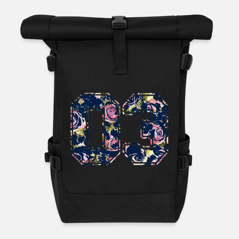 Nummer 03 Rosenmuster - Rolltop Rucksack - Schwarz