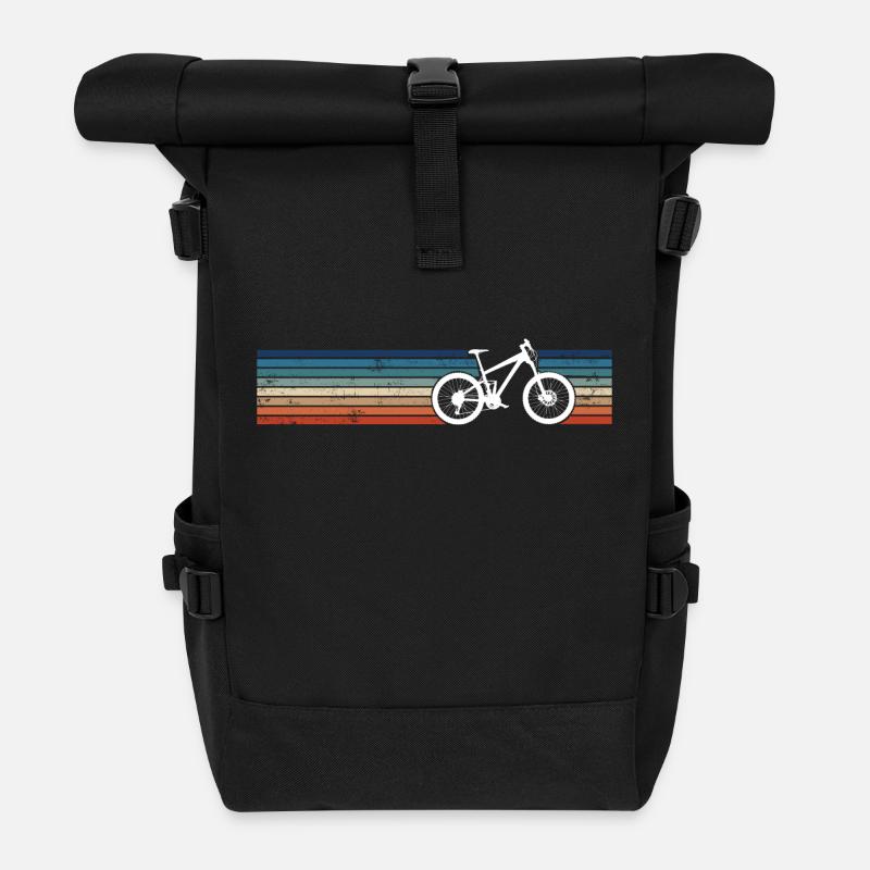 Mountain Bike Retro Stripes MTB - Rolltop Rucksack - Schwarz