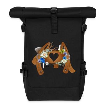 Decorated crossbar with lederhosen suspenders - Roll Top Backpack - black - Front