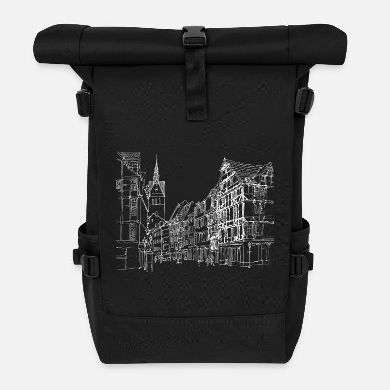 Stadtskizze Linie Kunst Straßenszene - Rolltop Rucksack - Schwarz
