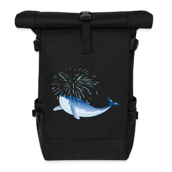 poisson baleine bleu vif dans l’océan avec fontaine - Sac à dos roll top - noir - Devant