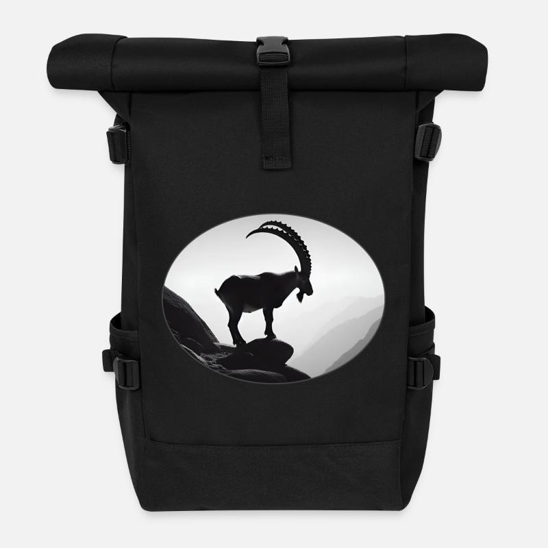 Majestätischer Alpen Steinbock Silhouette - Rolltop Rucksack - Schwarz