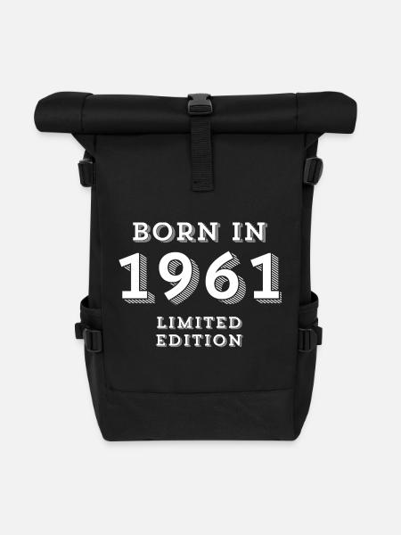 1961, Geburtsdatum, 63 Jahre alt, Geburt - Rolltop Rucksack - Schwarz