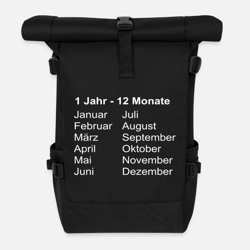 1Jahr 12 Monate Kalender Print - Rolltop Rucksack - Schwarz