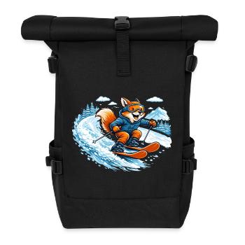 Lustiger Ski Fuchs – Comic Wintermotiv - Rolltop Rucksack - Schwarz - Vorne