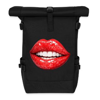 Lèvres rouges vives sourire - Sac à dos roll top - noir - Devant
