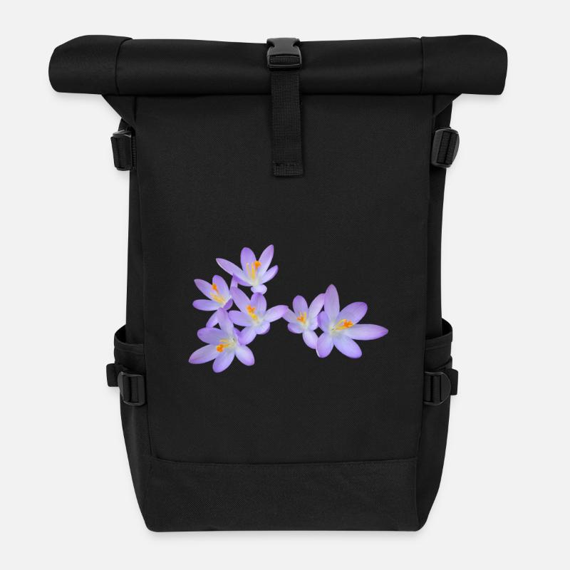 Purple spring flowers (crocus) - Roll Top Backpack - black