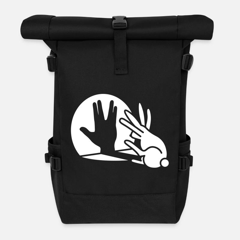 Rabbit Shadow Hand Volcanic Greeting trekkie - Roll Top Backpack - black