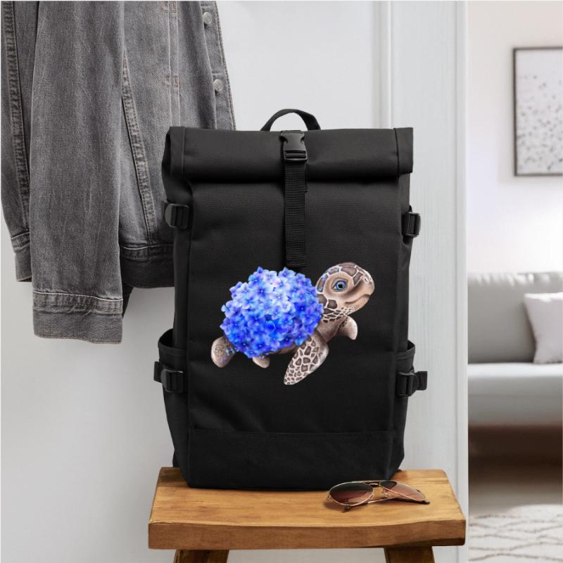 Turtle with Hydrangea Roll Top Backpack