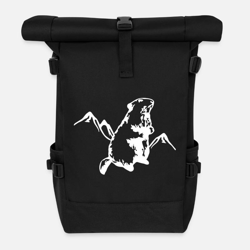 Marmot with mountains - Roll Top Backpack - black