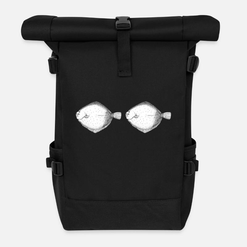 Steinbutt Panorama Becher - Rolltop Rucksack - Schwarz