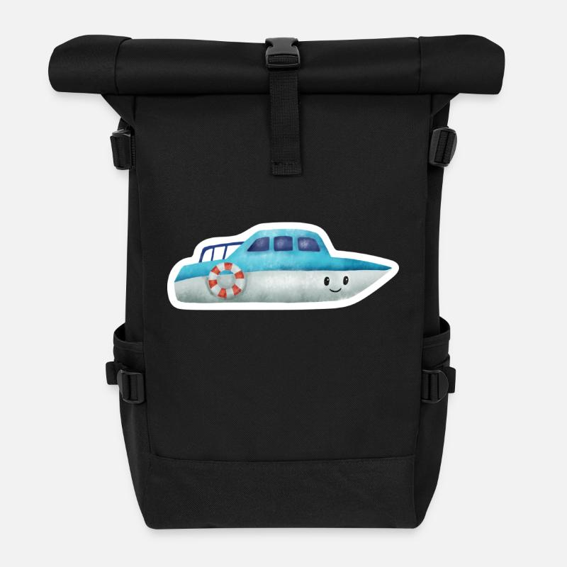 boat - Roll Top Backpack - black