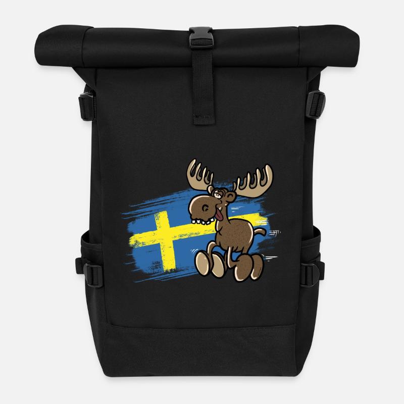 Schweden - Elch - Flagge - Rolltop Rucksack - Schwarz