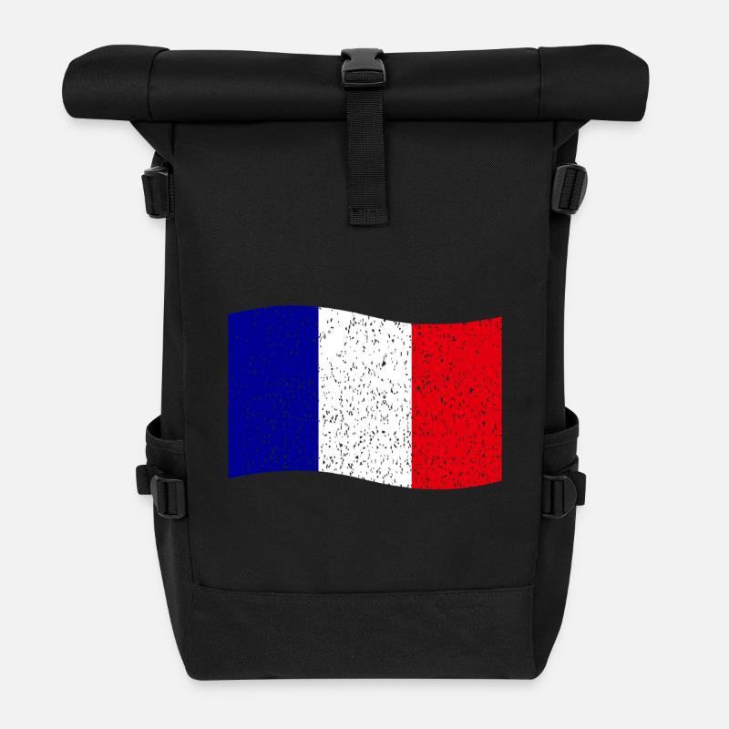 vintage French flag - Roll Top Backpack - black