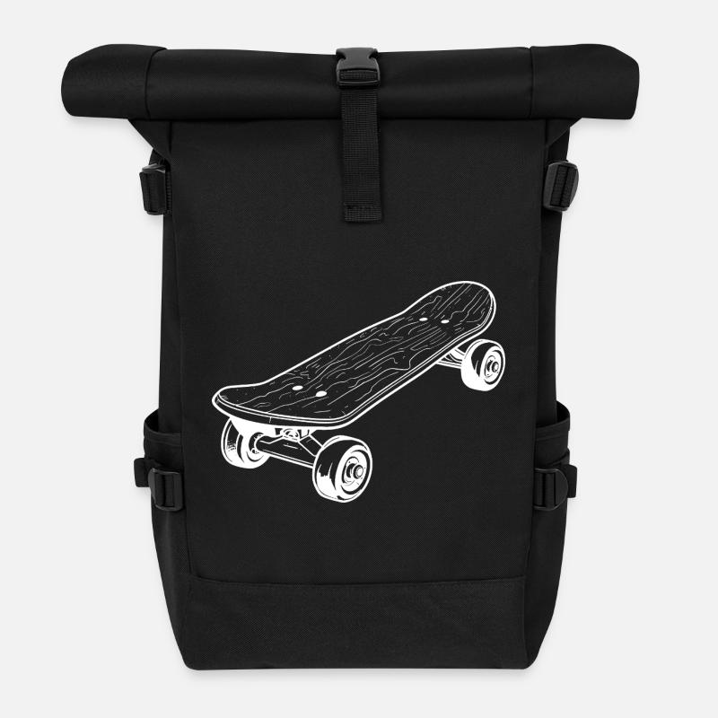 Skateboard Skizze - Rolltop Rucksack - Schwarz