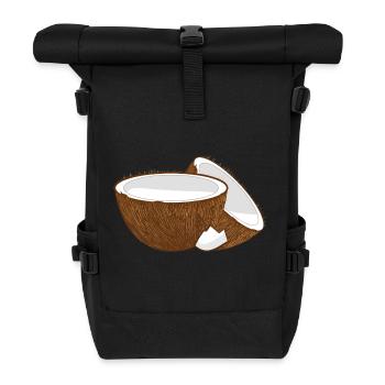 Coconut Halves – Tropical Fruit Motif - Roll Top Backpack - black - Front