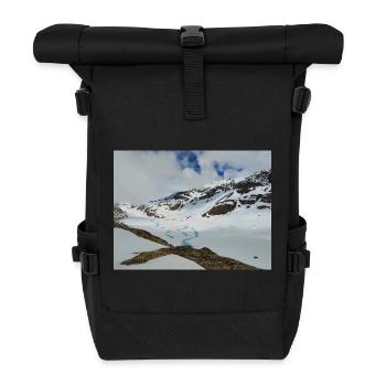 Alpine landscape, turquoise icy lake - Roll Top Backpack - black - Front