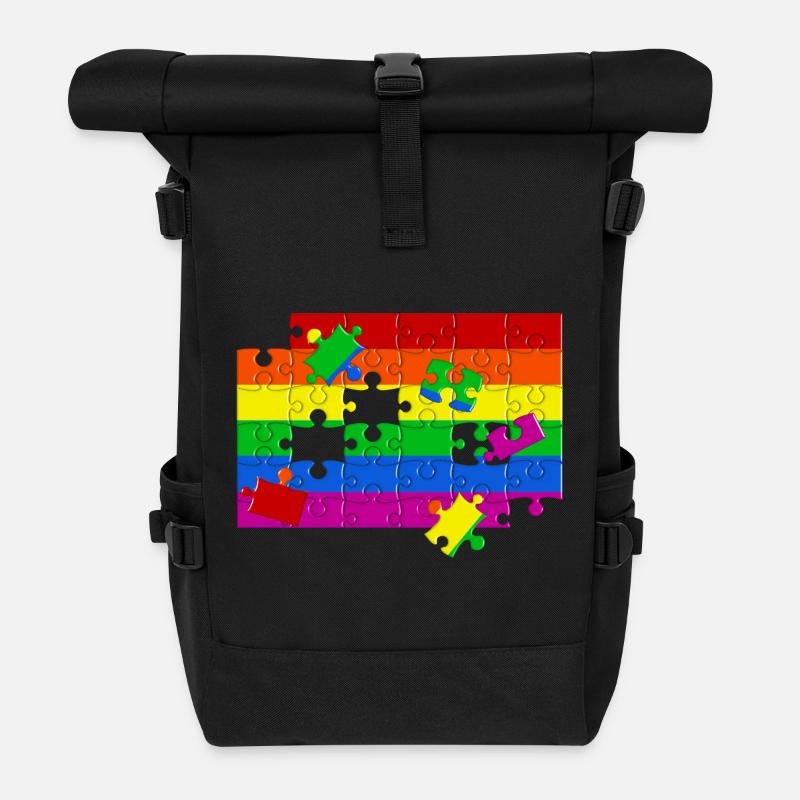 LGTBQ+ Flaggen-Puzzle - Rolltop Rucksack - Schwarz