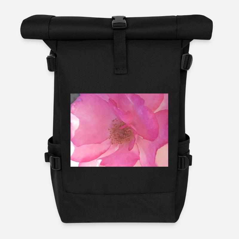 Sanfte Rosenblüte in Pink - Rolltop Rucksack - Schwarz