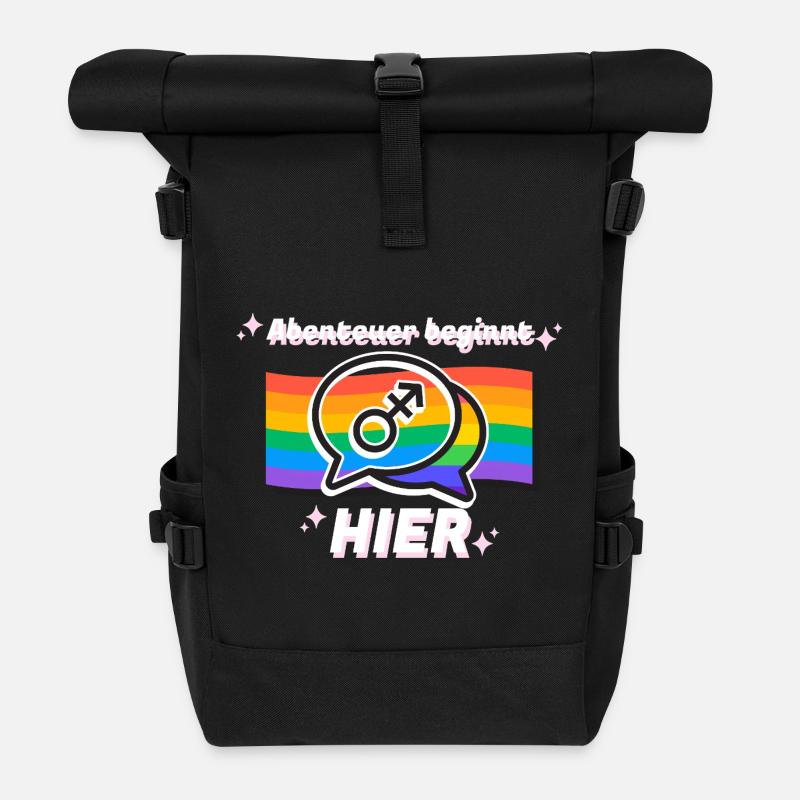 Adventure Starts Here Pride Symbol - Roll Top Backpack - black