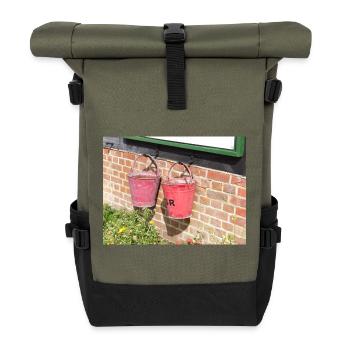 Verwitterte rosa Garteneimer - Rolltop Rucksack - Olive/Schwarz - Vorne