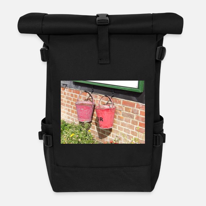 Weathered Pink Garden Buckets - Roll Top Backpack - black