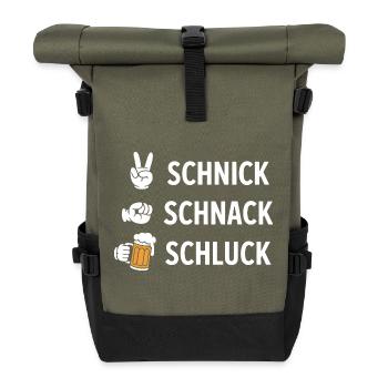 Schnich Schnack Schluck - Funny Drinking Meme - Rolltop Rucksack - Olive/Schwarz - Vorne