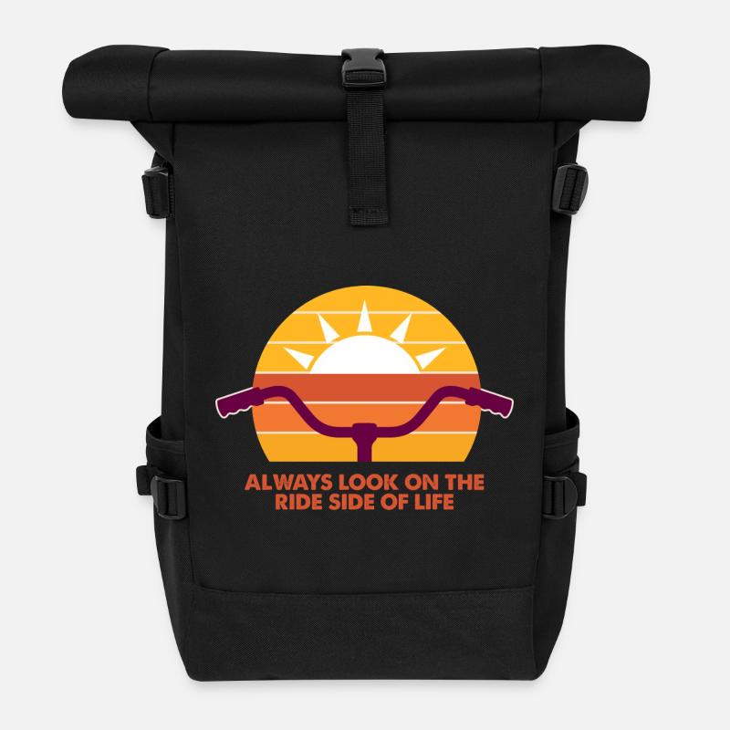 Sonnige Rad-Vibes - Immer die Ride-Side! - Rolltop Rucksack - Schwarz