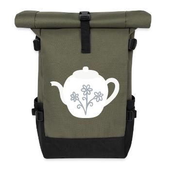 Floral Teapot Bloom - Roll Top Backpack - olive/black - Front
