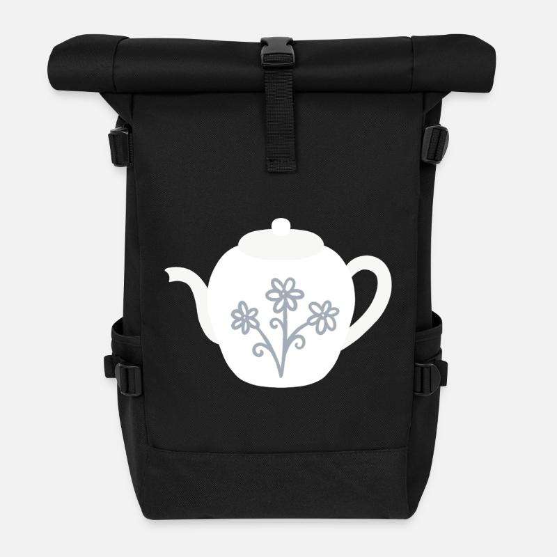 Floraison florale de théière - Sac à dos roll top - noir