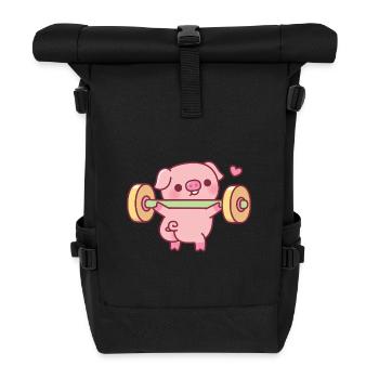 Lustiges Schweinchen macht Kniebeugen mit Gewichten - Rolltop Rucksack - Schwarz - Vorne