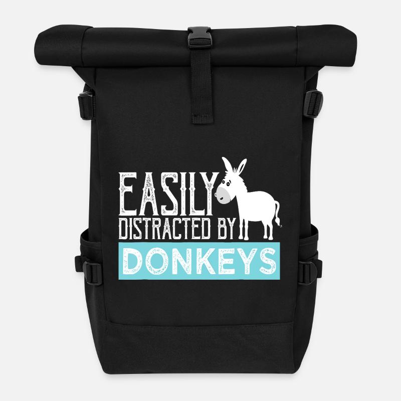 Easily Distracted by Donkeys - Roll Top Backpack - black
