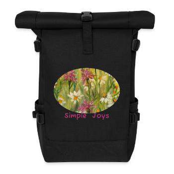 Simple Joys – Wildblumen-Gänseblümchen-Ellipse - Rolltop Rucksack - Schwarz - Vorne