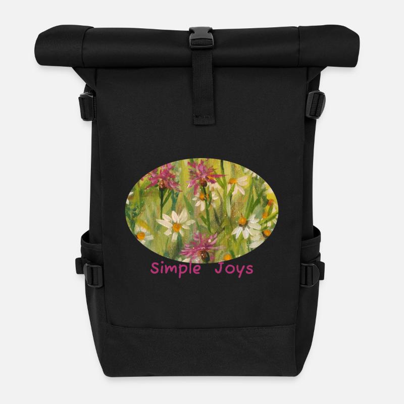 Simple Joys – Wildblumen-Gänseblümchen-Ellipse - Rolltop Rucksack - Schwarz