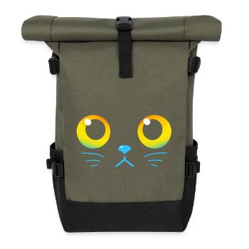 Neugierige schwarze Katzenaugen - Rolltop Rucksack - Olive/Schwarz - Vorne