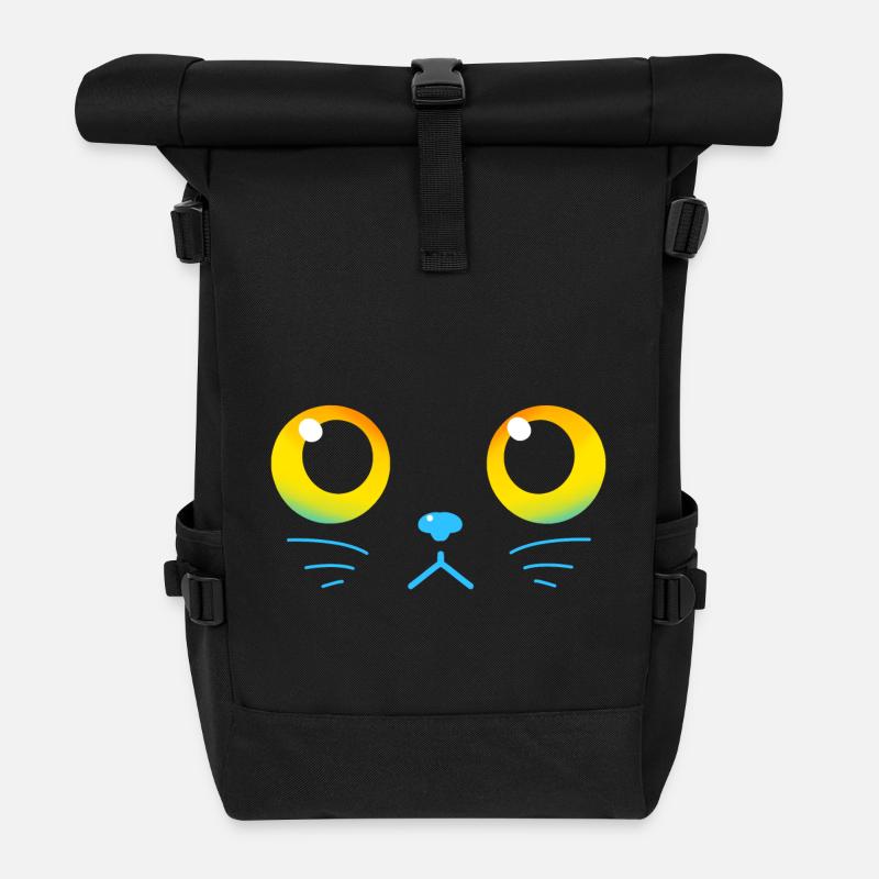 Neugierige schwarze Katzenaugen - Rolltop Rucksack - Schwarz
