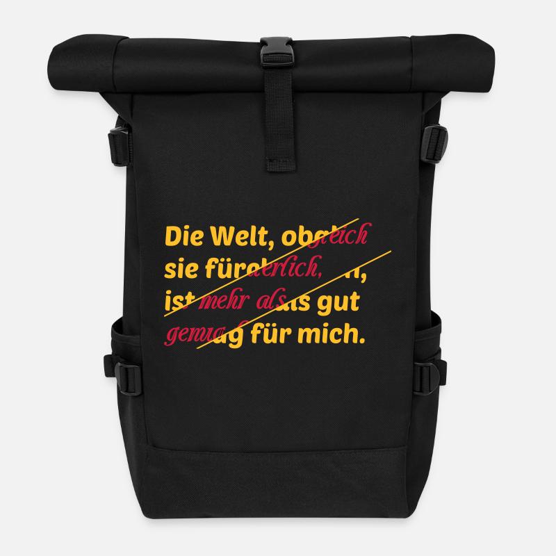 Welt Spruch Abstrakt Schrift farbig Geschenkidee - Rolltop Rucksack - Schwarz