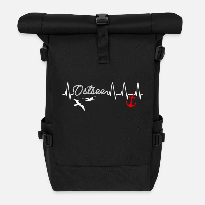 Ostsee Liebe Herzschlag Heartbeat Anker - Rolltop Rucksack - Schwarz