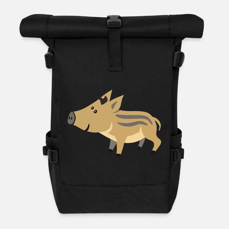 Cute wild boar baby – cute illustration - Roll Top Backpack - black