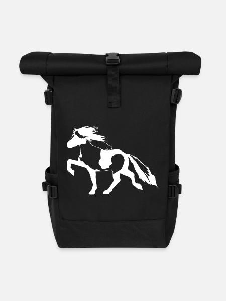 Schecke Islandpferd - Rolltop Rucksack - Schwarz
