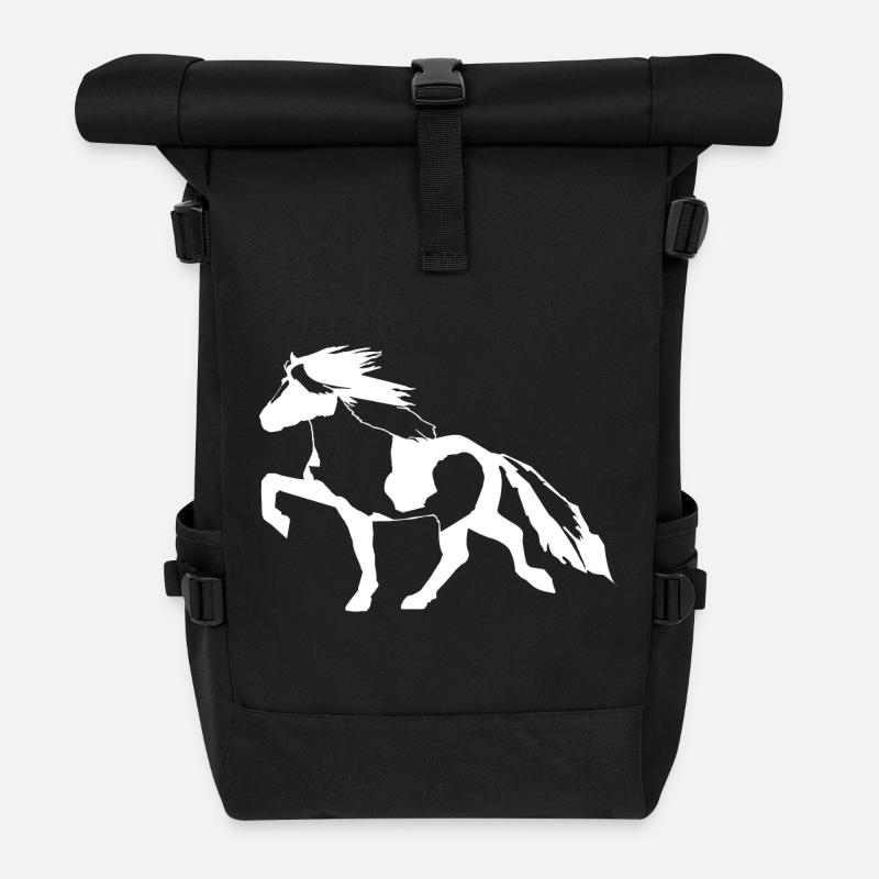 Edles Islandpferd Schecke gefleckter Isländer - Rolltop Rucksack - Schwarz