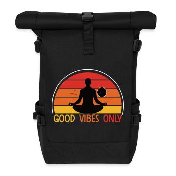 Meditativer Sonnenuntergang mit Yoga Silhouette - Rolltop Rucksack - Schwarz - Vorne
