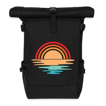 Coucher de soleil rétro vintage icône soleil design - Sac à dos roll top - noir - Devant