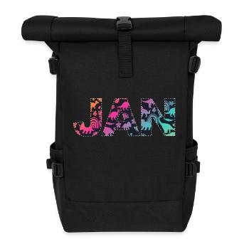JAN - Beautiful boy name with dinosaur - Roll Top Backpack - black - Front