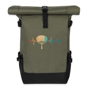 Battement de coeur rétro éventail japonais - Sac à dos roll top - olive/noir - Devant