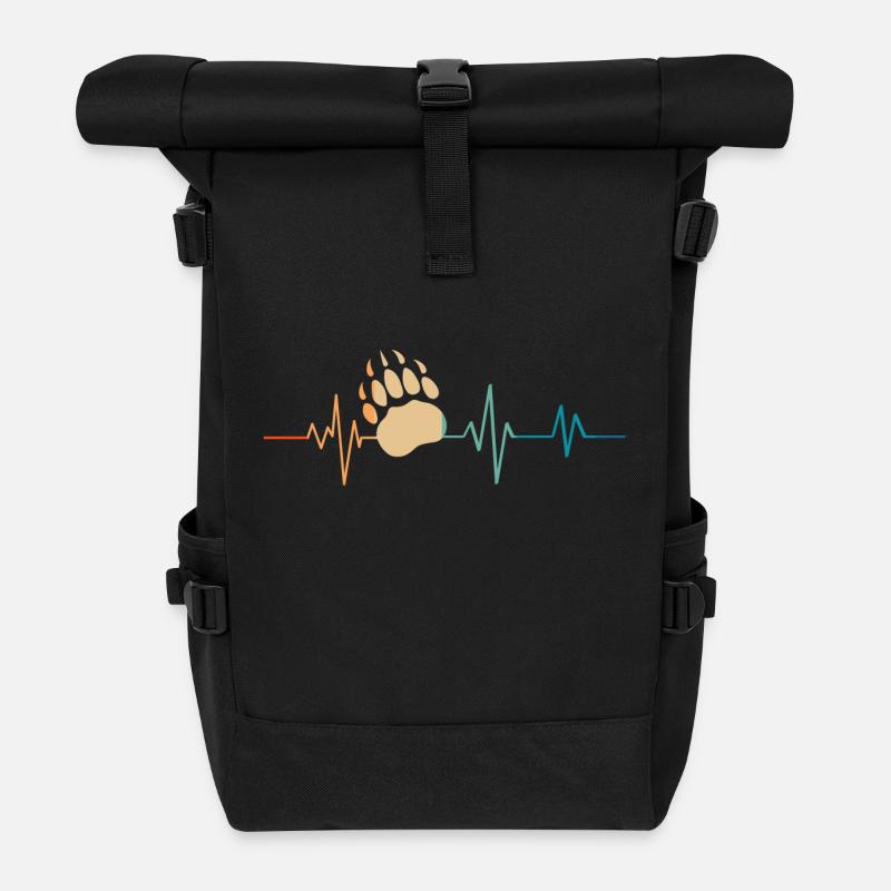 Heartbeat Retro Pfoten Bär - Rolltop Rucksack - Schwarz