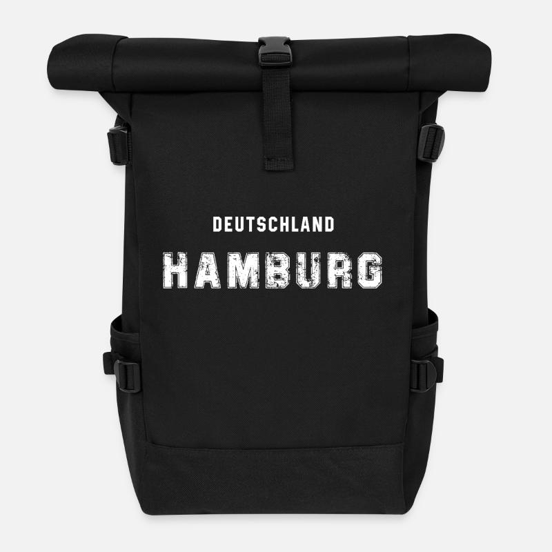 Germany Hamburg - Urban Text Design - Roll Top Backpack - black