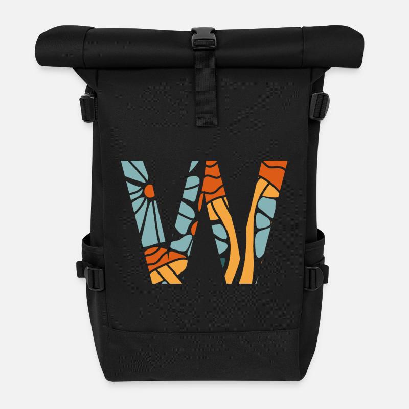 Letter w groovy flowers gift idea - Roll Top Backpack - black
